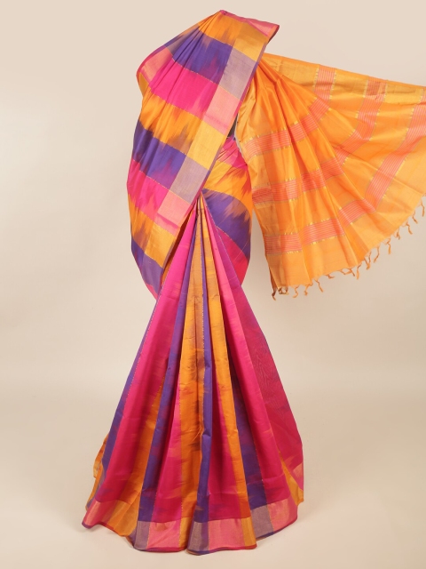 

Pothys Yellow & Magenta Colourblocked Silk Cotton Saree