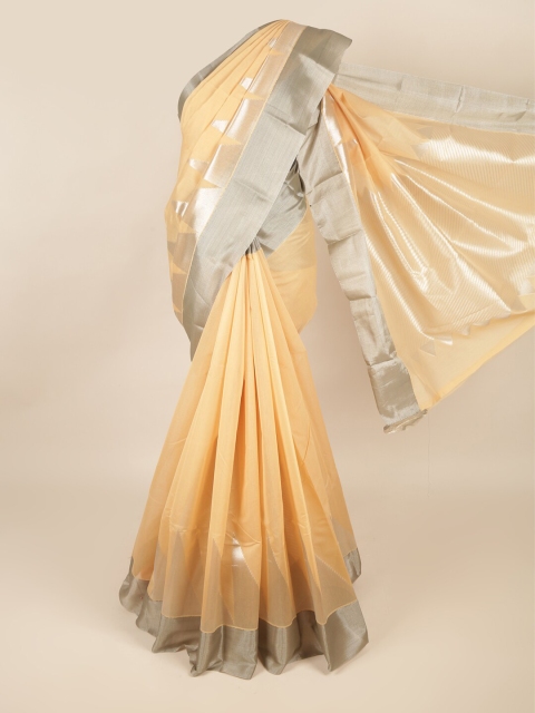 

Pothys Cream-Coloured & Grey Zari Silk Cotton Saree