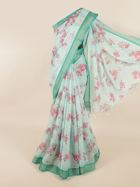 

Pothys Turquoise Blue & Pink Floral Silk Cotton Saree