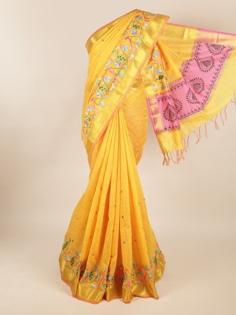 

Pothys Yellow & Pink Woven Design Silk Cotton Saree