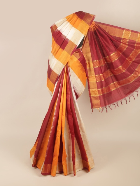 

Pothys Maroon & Yellow Striped Silk Cotton Saree