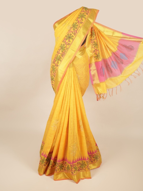 

Pothys Yellow & Pink Ethnic Motifs Silk Cotton Saree