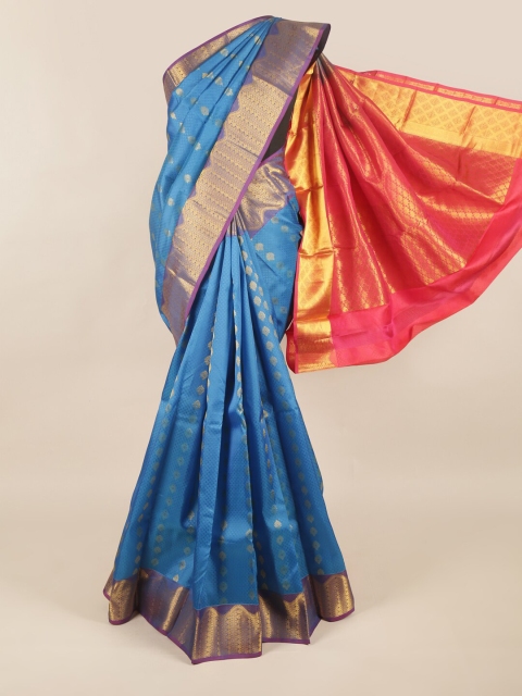 

Pothys Blue & Pink Woven Design Pure Silk Saree