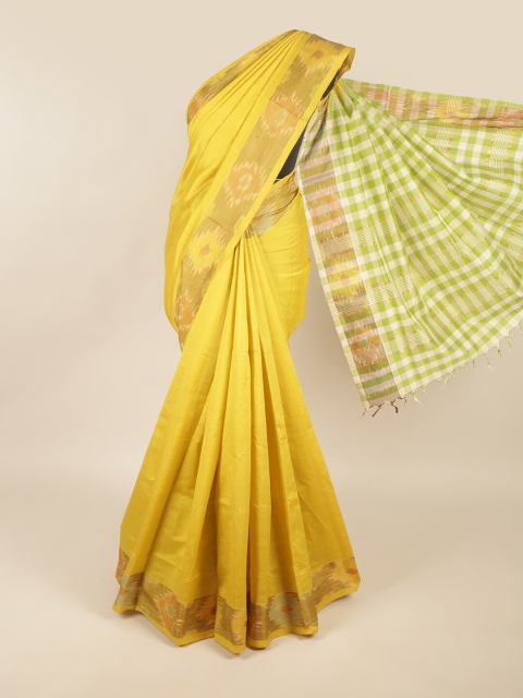 

Pothys Yellow & Green Checked Silk Cotton Saree