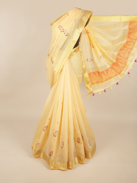 

Pothys Cream-Coloured & Pink Floral Silk Cotton Saree