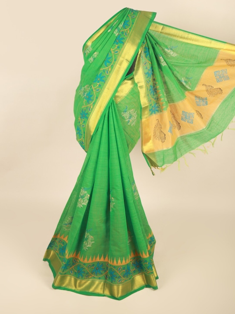 

Pothys Green & Blue Woven Design Silk Cotton Saree