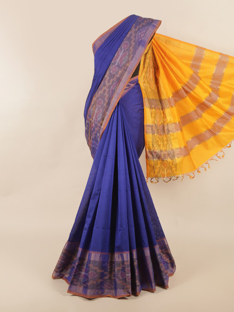 

Pothys Blue & Yellow Floral Silk Cotton Saree