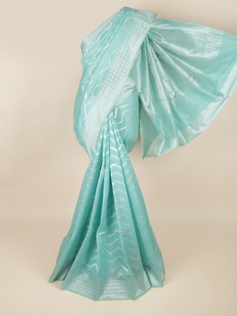 

Pothys Blue & Silver-Toned Zari Silk Cotton Saree