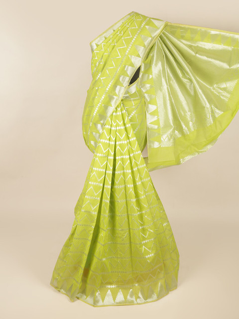 

Pothys Green & Silver-Toned Zari Silk Cotton Saree