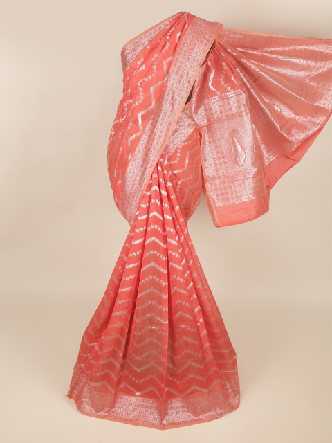 

Pothys Pink & Silver-Toned Ethnic Motifs Zari Silk Cotton Saree