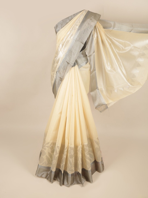

Pothys Cream-Coloured & Grey Woven Design Zari Silk Cotton Saree
