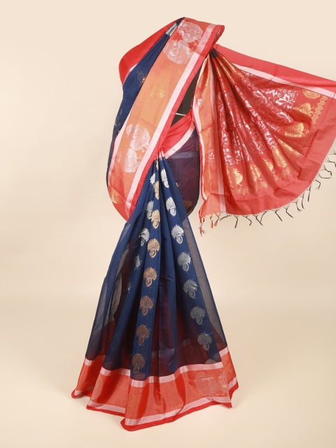 

Pothys Blue & Red Ethnic Motifs Silk Cotton Saree
