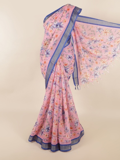 

Pothys Pink & Blue Floral Printed Silk Cotton Saree