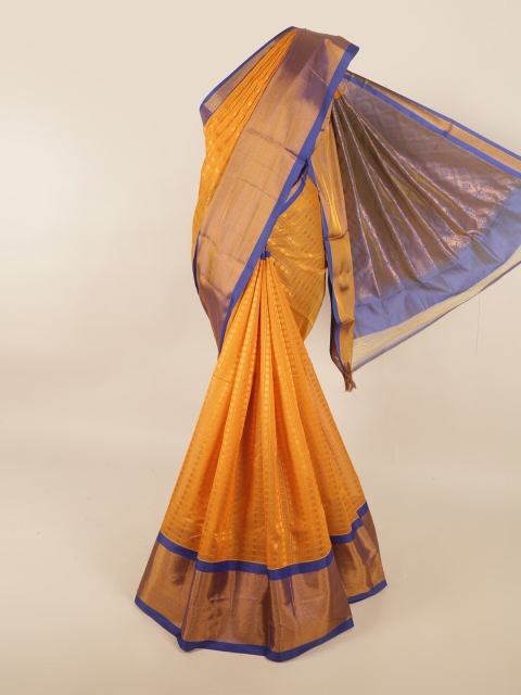 

Pothys Mustard & Blue Woven Design Zari Silk Cotton Saree