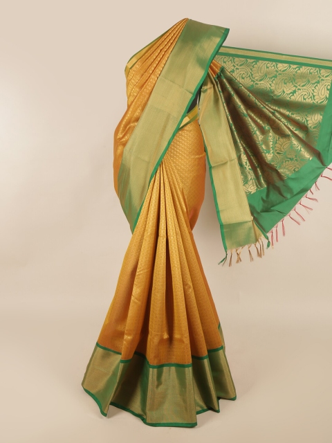 

Pothys Gold-Toned & Green Woven Design Zari Silk Cotton Saree