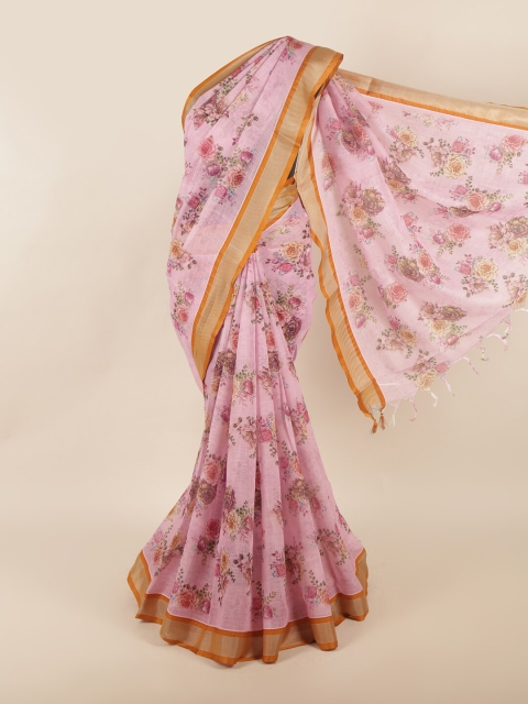 

Pothys Pink & Yellow Floral Zari Silk Cotton Saree