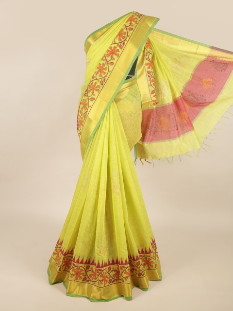 

Pothys Green & Pink Floral Printed Silk Cotton Saree