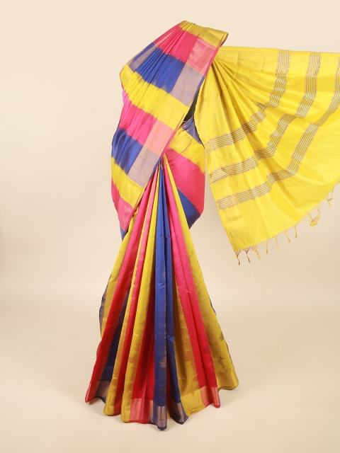 

Pothys Yellow & Magenta Colourblocked Silk Cotton Saree