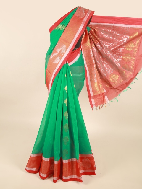 

Pothys Green & Red Ethnic Motifs Silk Cotton Saree