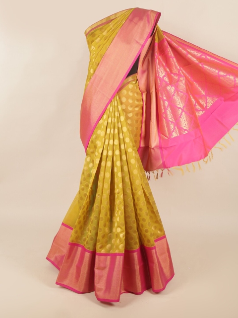 

Pothys Lime Green & Pink Ethnic Motifs Zari Silk Cotton Saree