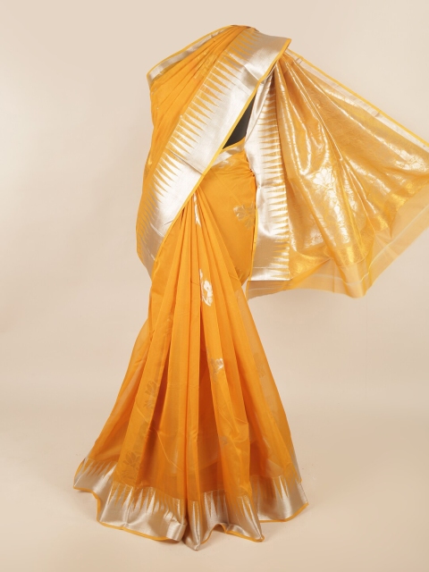 

Pothys Yellow & Silver-Toned Woven Design Zari Silk Cotton Saree