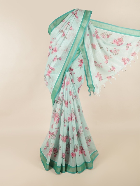 

Pothys Sea Green & Pink Floral Zari Silk Cotton Saree