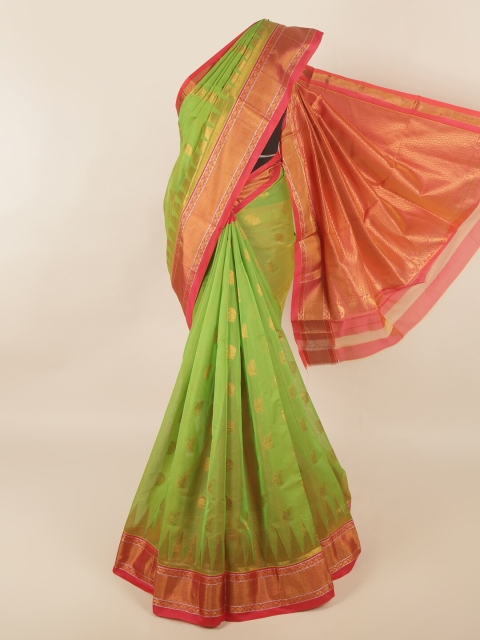 

Pothys Green & Red Ethnic Motifs Woven Design Silk Cotton Saree