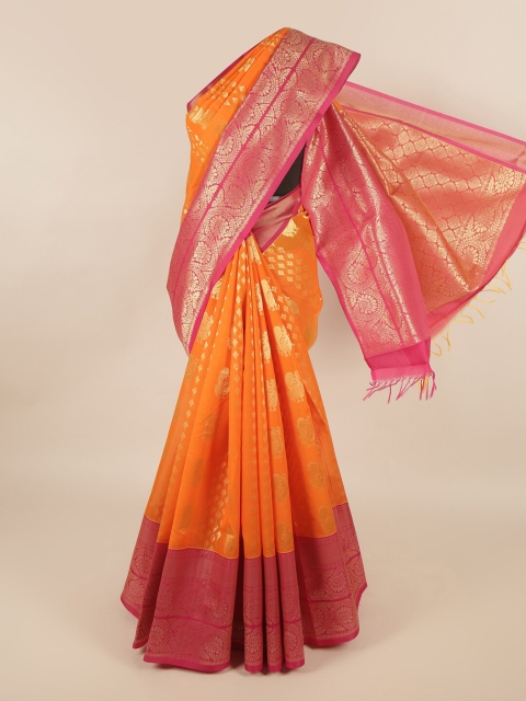 

Pothys Orange & Magenta Woven Design Silk Cotton Saree