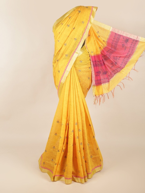 

Pothys Yellow & Pink Ethnic Motifs Silk Cotton Saree
