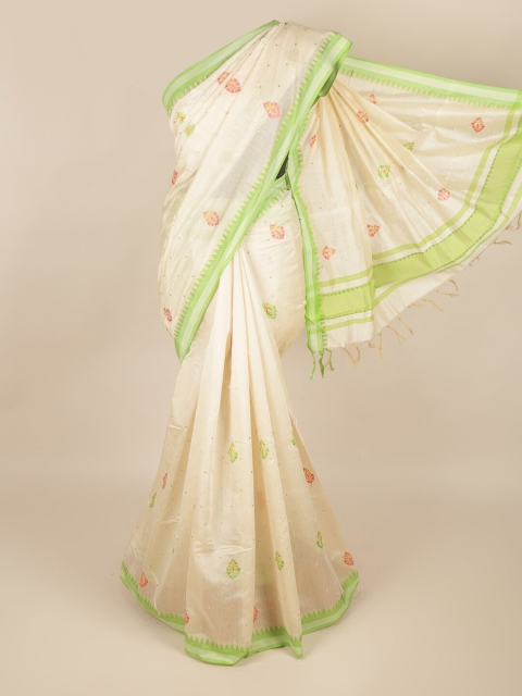 

Pothys Cream-Coloured & Green Ethnic Motifs Silk Cotton Saree