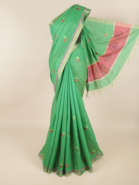 

Pothys Green & Pink Floral Printed Silk Cotton Saree