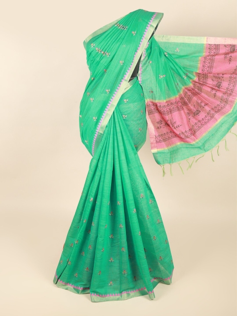

Pothys Green & Pink Floral Silk Cotton Saree