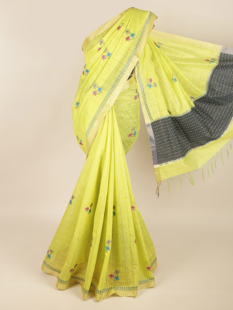 

Pothys Green & Blue Floral Zari Silk Cotton Saree