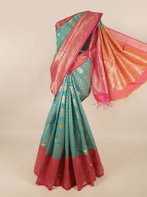 

Pothys Green & Pink Woven Design Zari Silk Cotton Saree