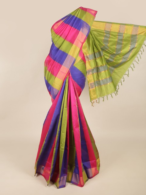 

Pothys Blue & Green Colourblocked Silk Cotton Saree