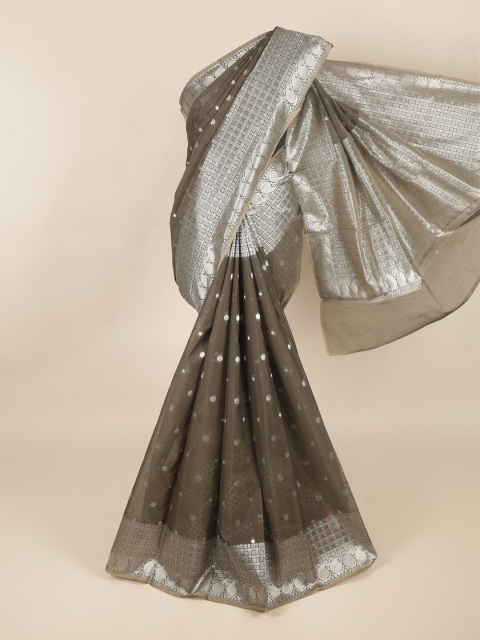 

Pothys Grey & Silver-Coloured Ethnic Motifs Zari Silk Cotton Saree