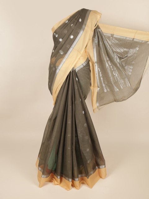 

Pothys Grey & Silver-Toned Floral Silk Cotton Saree