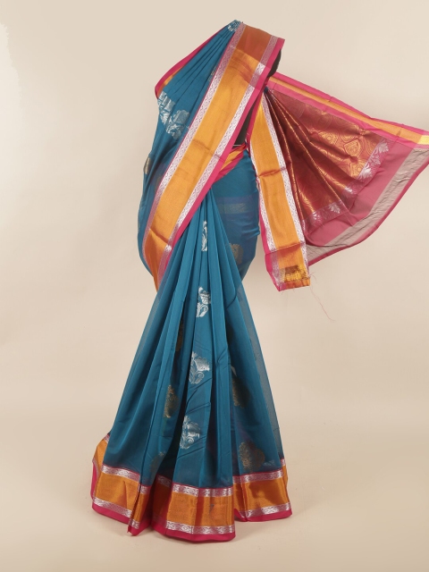 

Pothys Blue & Mustard Yellow Ethnic Motifs Zari Silk Cotton Saree