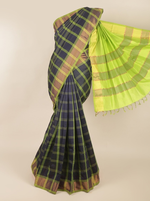 

Pothys Blue & Green Checked Zari Silk Cotton Saree