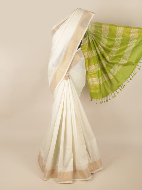 

Pothys Off White & Green Zari Silk Cotton Saree
