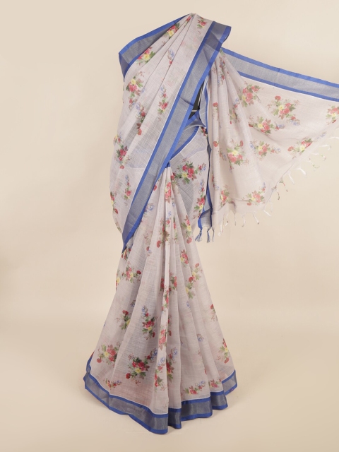 

Pothys Grey & Blue Floral Zari Silk Cotton Saree