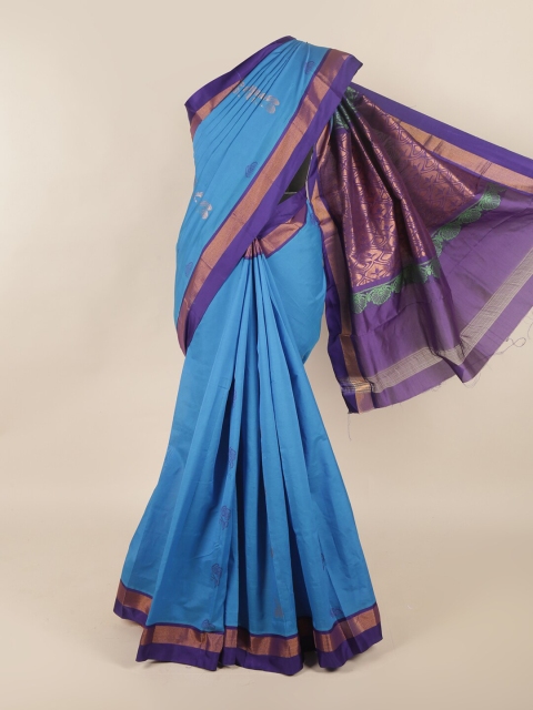 

Pothys Blue & Purple Ethnic Motifs Zari Silk Cotton Saree