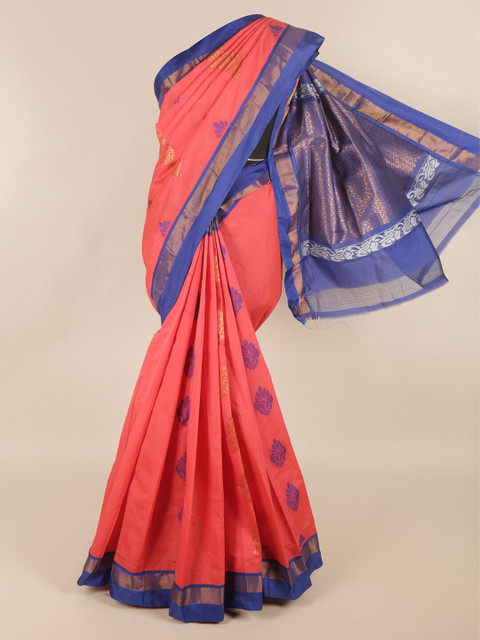 

Pothys Pink & Blue Woven Design Zari Silk Cotton Saree