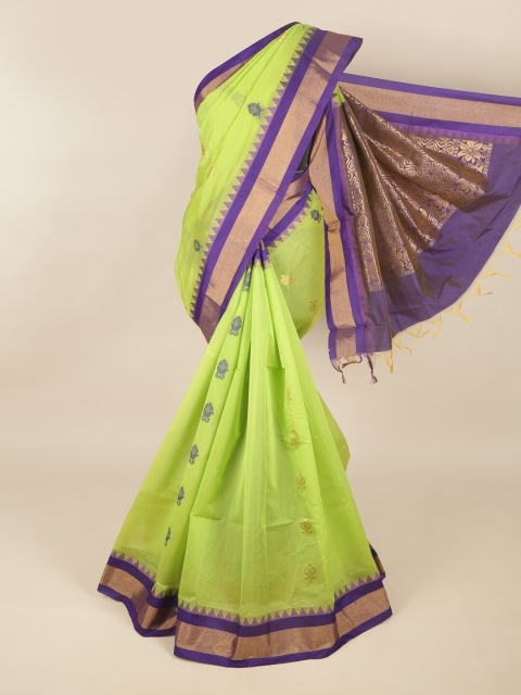 

Pothys Green & Purple Floral Silk Cotton Saree