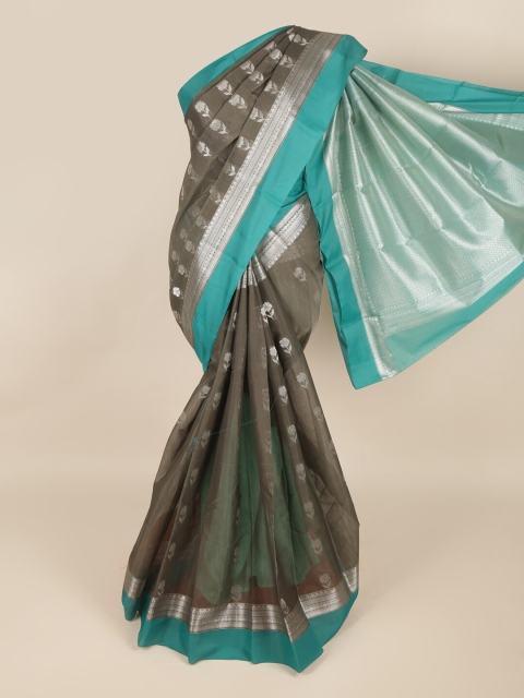 

Pothys Grey & Blue Ethnic Motifs Zari Silk Cotton Saree