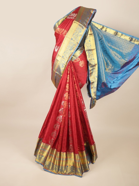 

Pothys Red & Blue Ethnic Motifs Zari Pure Silk Saree