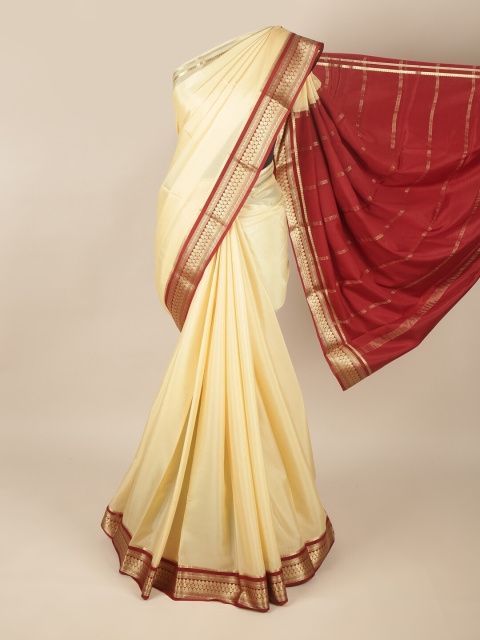 

Pothys Cream-Coloured & Maroon Art Silk Saree