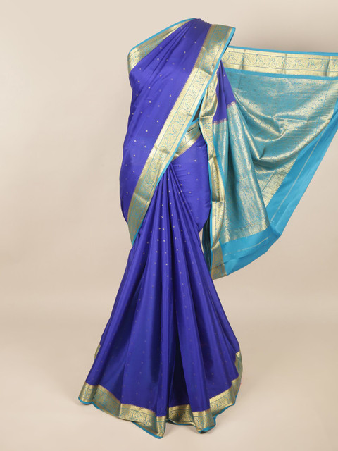 

Pothys Blue & Gold-Toned Floral Art Silk Saree