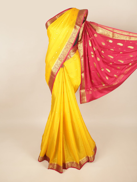 

Pothys Yellow & Magenta Woven Design Zari Art Silk Saree
