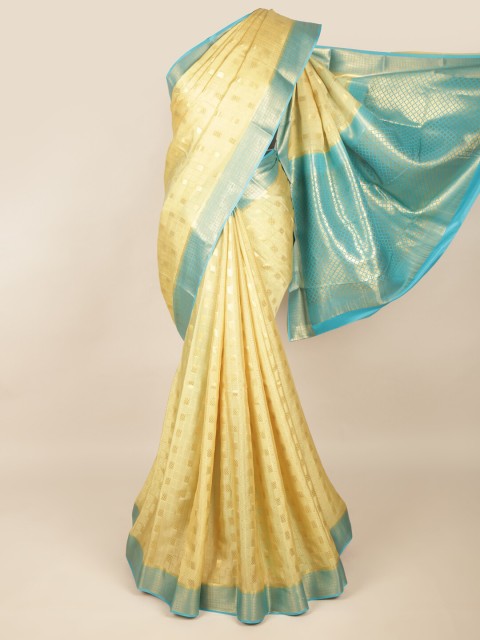 

Pothys Cream-Coloured & Blue Woven Design Art Silk Saree
